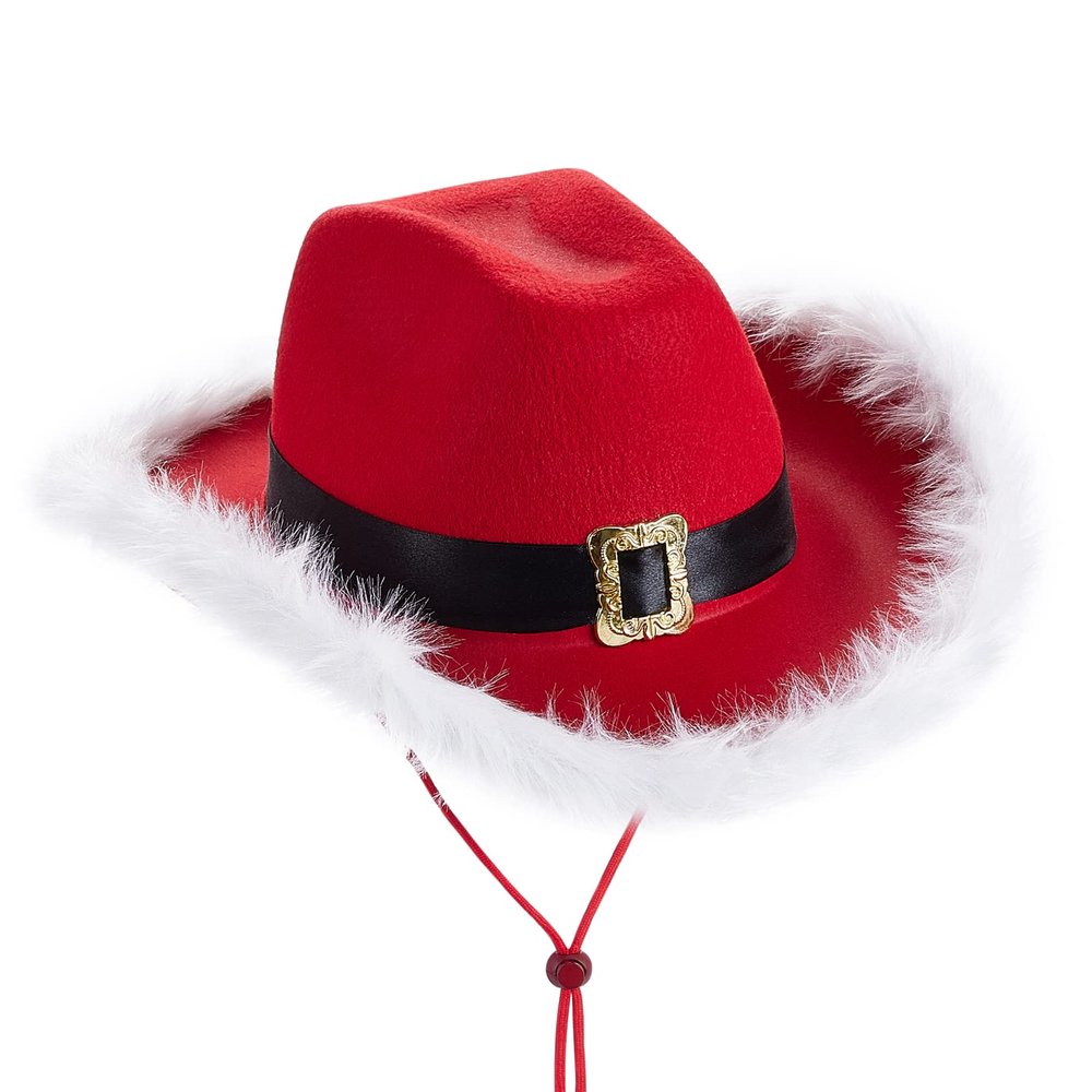 BULINGNA Felt Cowboy Hat for Women Feather Trim Cowgirl Hat for Dress-up Party, Role Play, Cosplay, Halloween Costume Accessories (Santa Claus Red)