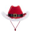 BULINGNA Felt Cowboy Hat for Women Feather Trim Cowgirl Hat for Dress-up Party, Role Play, Cosplay, Halloween Costume Accessories (Santa Claus Red) view 2