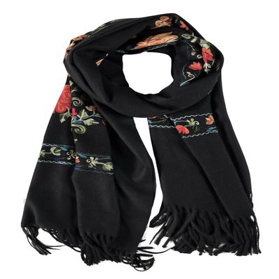 Urban CoCo Women's Embroidered Tassel Long Shawl Oversize Scarf Wraps for Women (#1-Black)