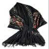 Urban CoCo Women's Embroidered Tassel Long Shawl Oversize Scarf Wraps for Women (#1-Black) view 2