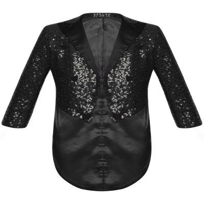 Loloda Kids Boys Sequin Tuxedo Blazer Tailcoat Open Front Lapel Collar Classic Suit Jacket for Evening Wedding Black 12 Years