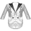 Loloda Kids Boys Sequin Tuxedo Blazer Tailcoat Open Front Lapel Collar Classic Suit Jacket for Evening Wedding Silver 12 Years view 1
