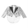 Loloda Kids Boys Sequin Tuxedo Blazer Tailcoat Open Front Lapel Collar Classic Suit Jacket for Evening Wedding Silver 12 Years view 3