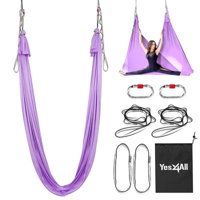 Yes4All Soft Tricot Fabric Aerial Yoga Hammock/Aerial Silks for Home Yoga, Increasing Strength, Flexibility and Balance, Suits All Levels (Complete kit included), A. Lavender