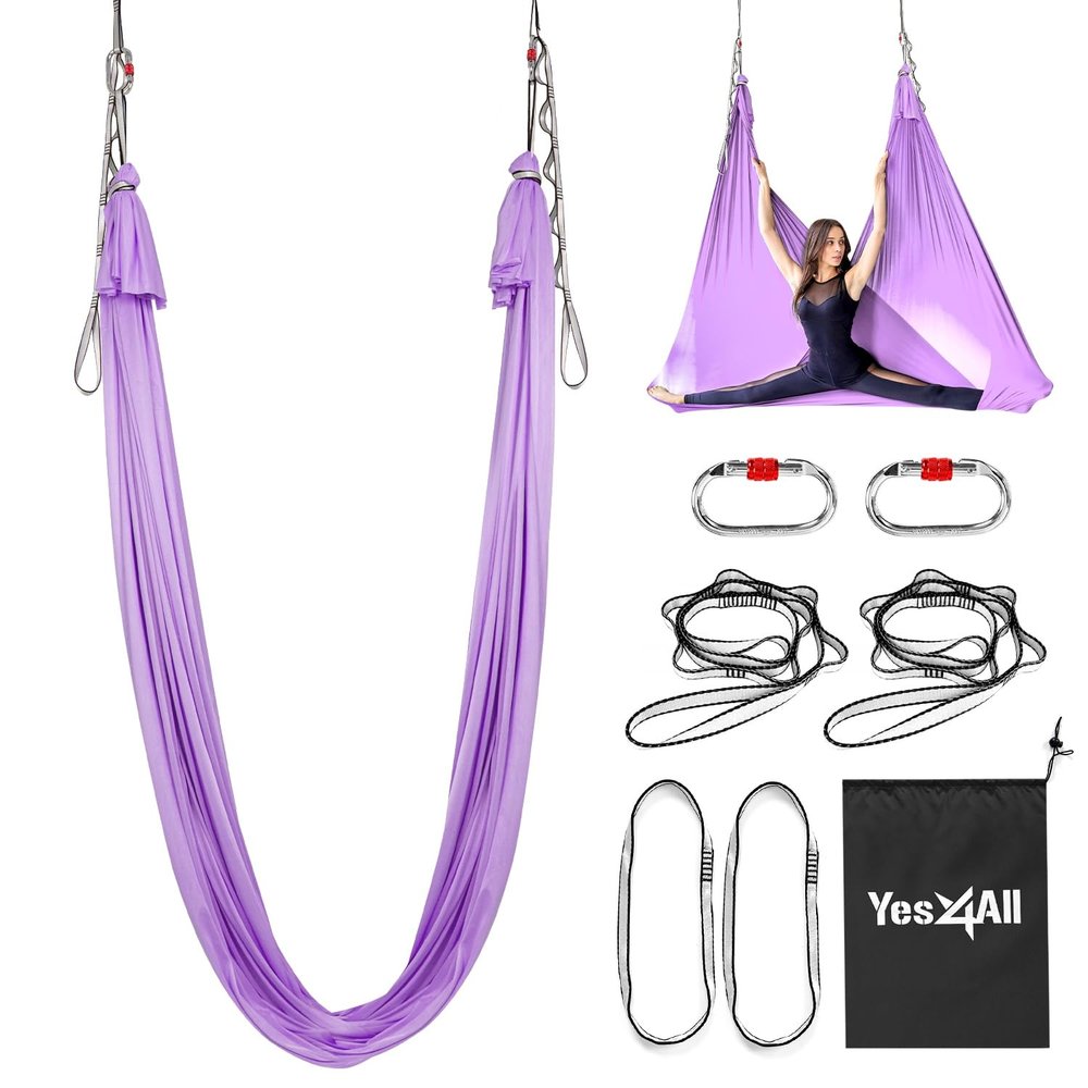 Yes4All Soft Tricot Fabric Aerial Yoga Hammock/Aerial Silks for Home Yoga, Increasing Strength, Flexibility and Balance, Suits All Levels (Complete kit included), A. Lavender