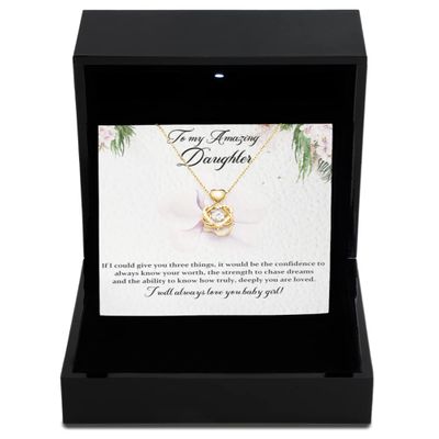 Heart Knot Gold Necklace Luxury Box to My Amazing Daughter/I Love You/Encouragement Message Card