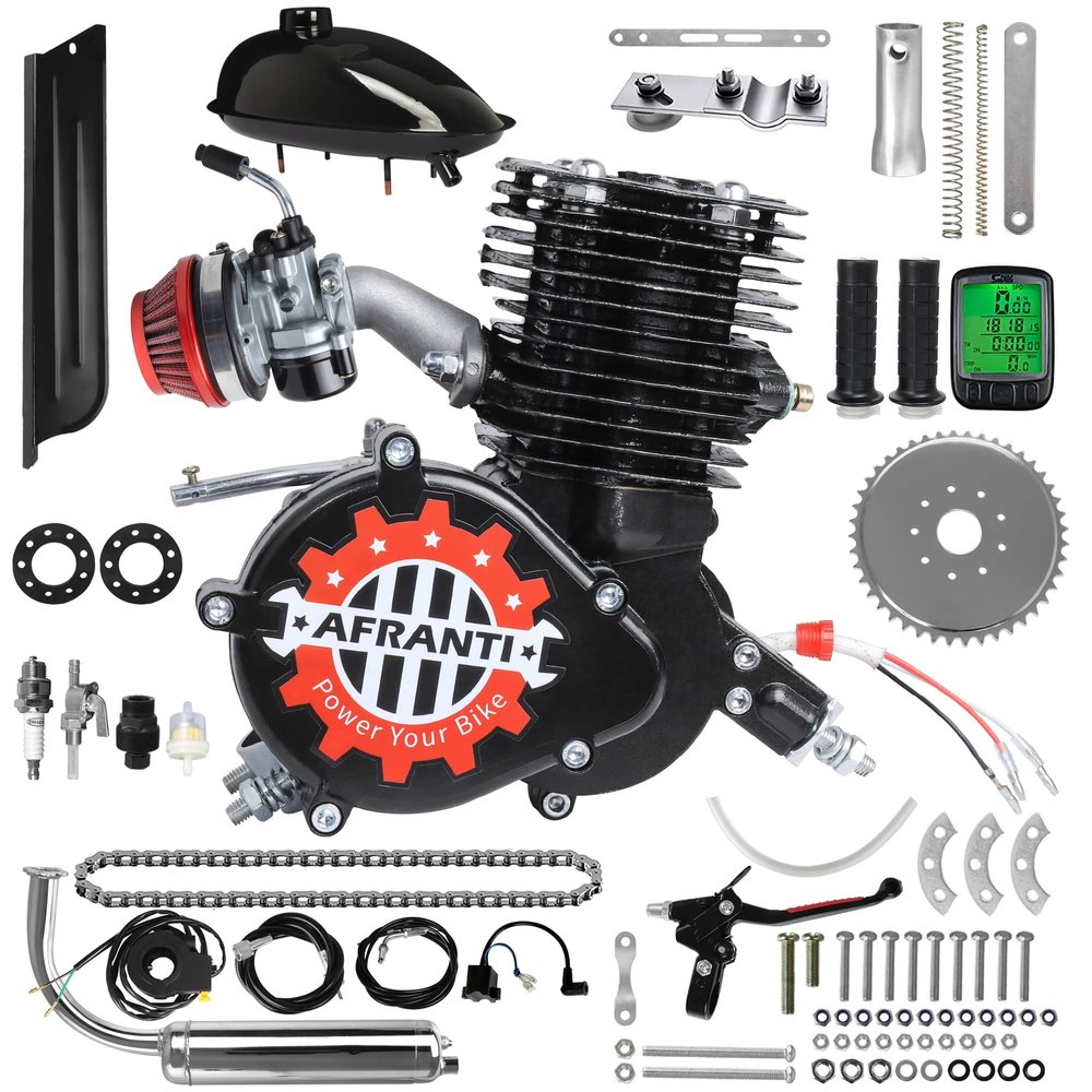 Afranti 100cc Bicycle Engine Kit 2 Stroke Motorized Bike Motor Kit for 26" 28" Bicycles Petrol Gas Powered Bicycle Motor Kit Upgrade with Digital Speedometer