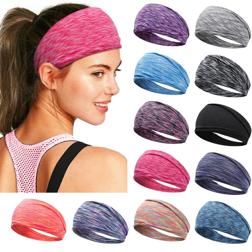 12 Packs Workout Headbands for Women Non Slip Sweatbands Sweat Bands Wide Gym Hair Accessories Womens Running Yoga Sport Fitness Men Girls Hairbands Athletic Moisture Wicking Headband