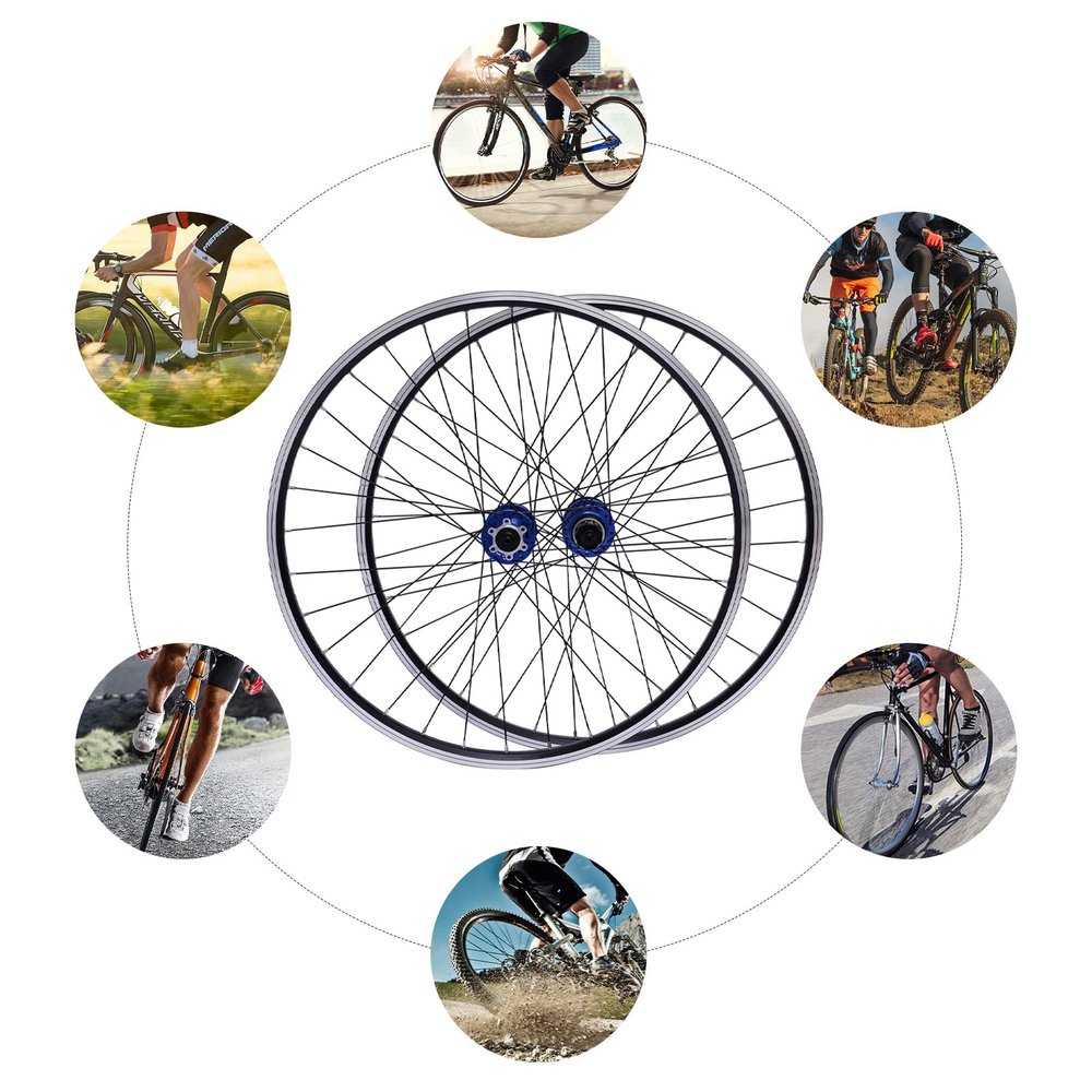 Kathring Mountain Bike Wheel Set, 27.5" Aluminum Alloy Mountain Bike Rim Disc Brake,Quick Release MTB Front Rear Black Wheelset Blue Hub 441lbs Load