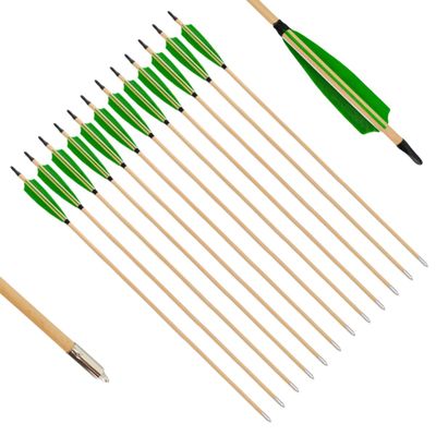 PG1ARCHERY 32INCH Archery Wooden Arrows Practice Target Arrows for Longbow Recurve Bow (Pack of 12)