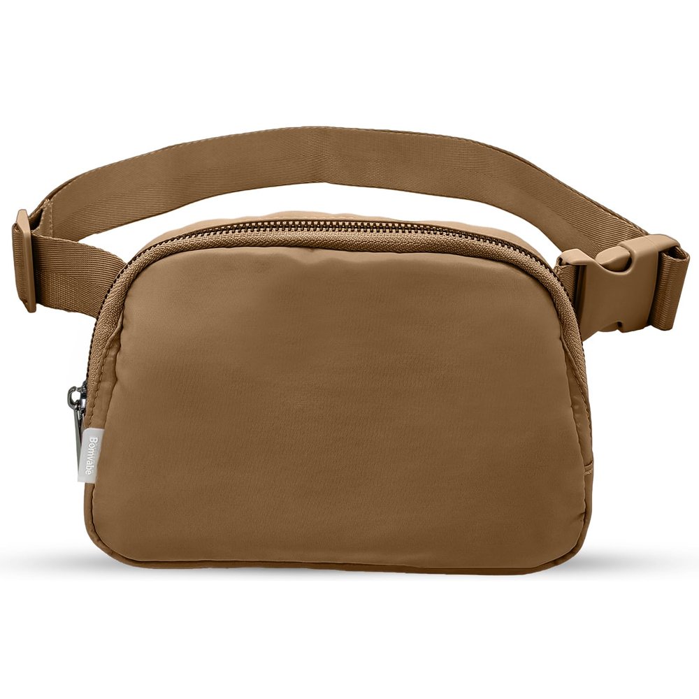 Bomvabe Crossbody Bag for Women Girls Boys, Fanny Pack Crossbody with Adjustable Strap 32" to 51", Mini Belt Bag 1L, Small Waist Bag Lightweight for Travel Sport Running Cycling Hiking, Brown