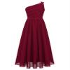 Loloda Kids Flower Girls Elegant Ruched One Shoulder Long Junior Bridesmaid Dress Wedding Prom Party Chiffon Gown Burgundy 12 Years view 1