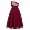 Loloda Kids Flower Girls Elegant Ruched One Shoulder Long Junior Bridesmaid Dress Wedding Prom Party Chiffon Gown Burgundy 12 Years view 2
