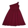 Loloda Kids Flower Girls Elegant Ruched One Shoulder Long Junior Bridesmaid Dress Wedding Prom Party Chiffon Gown Burgundy 12 Years view 3
