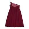 Loloda Kids Flower Girls Elegant Ruched One Shoulder Long Junior Bridesmaid Dress Wedding Prom Party Chiffon Gown Burgundy 12 Years view 4