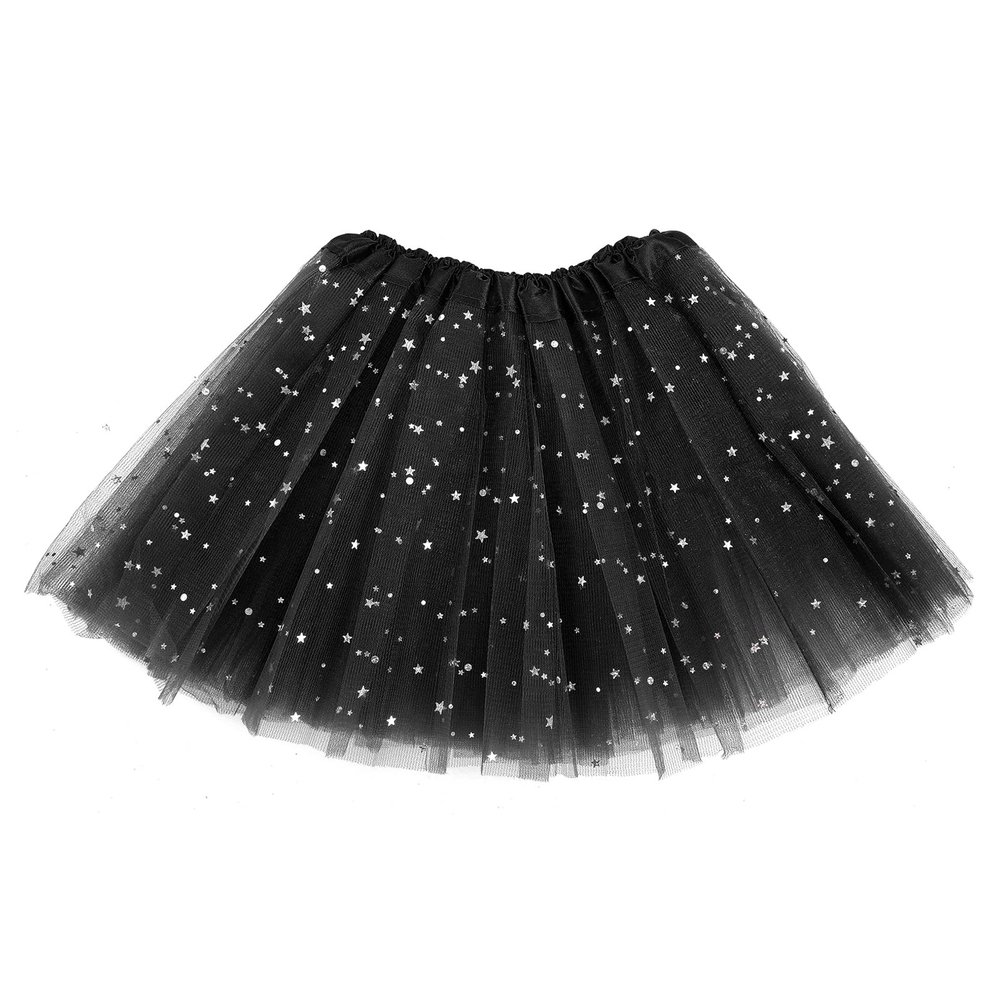 WLLHYF Girl Tutu Skirts,3Layers Tulle Sequin Star Ballet Dance Tutu Skirt Princess Christmas Skirt for Girl Toddler 2-8 Years (Black)