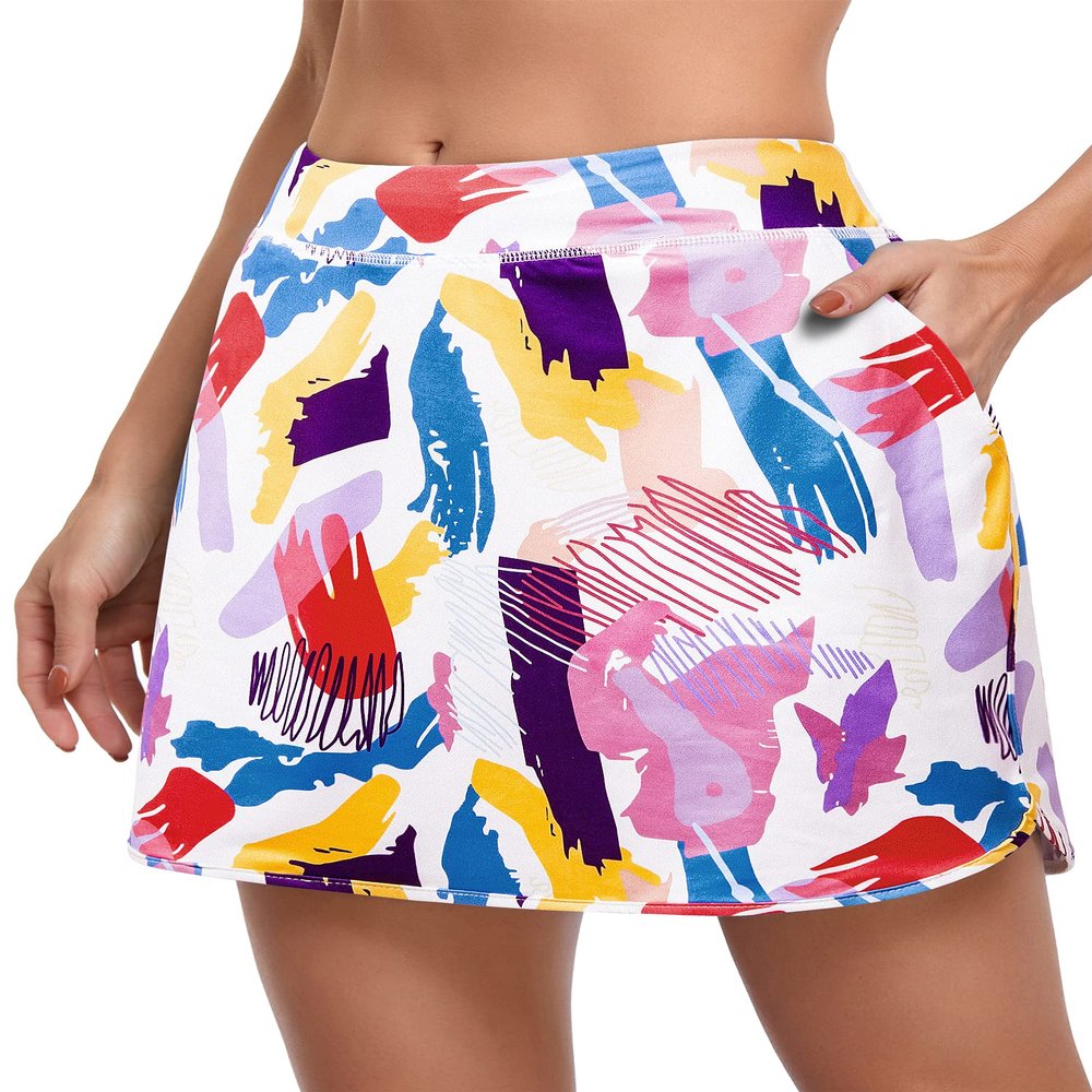 CHICHO Women's Athletic Skirt Tennis Skort with Pockets Golf Skirts UPF 50+ Workout Running Sport Skorts (Colourful, XXL)