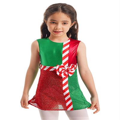 Hansber Kids Girls Boys Dance Leotard Dancewear Stripe Printed Tanks Top Bootyshort Christmas Festival Outfit Bodycon Green A 6 Years