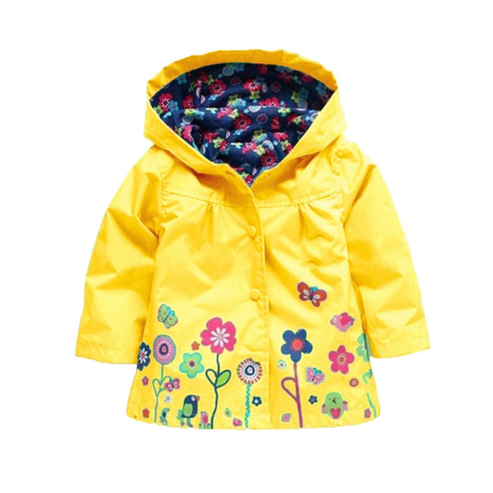Winter Jacket Girls Hooded Flower Prints Toddler Outwear 1-5Years Old Kids Windproof Warm Winter (Yellow, 18-24 Months)