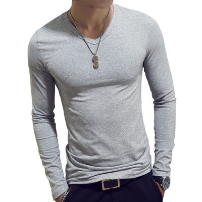 Hedmy Mens Long Sleeves Crew Neck Thermal Underwear Slim Fit Undershirt Base Layer Pullover Shirt Grey Medium