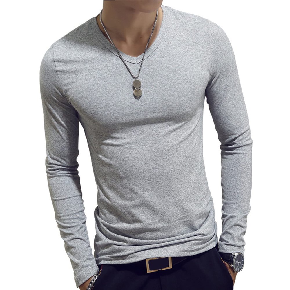 Hedmy Mens Long Sleeves Crew Neck Thermal Underwear Slim Fit Undershirt Base Layer Pullover Shirt Grey Medium