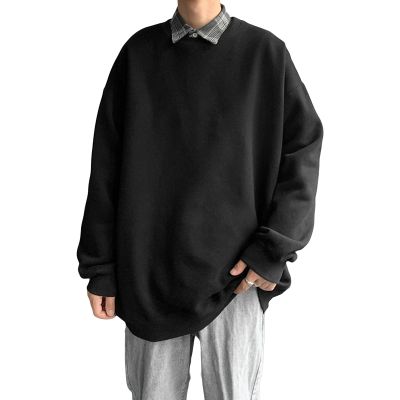 JEsilunmaMY Men's Oversized Sweatshirt Long Sleeve Crewneck Casual Pullover Tops Solid Color Loose Fitting Sweatshirts (Black,XX-Large)