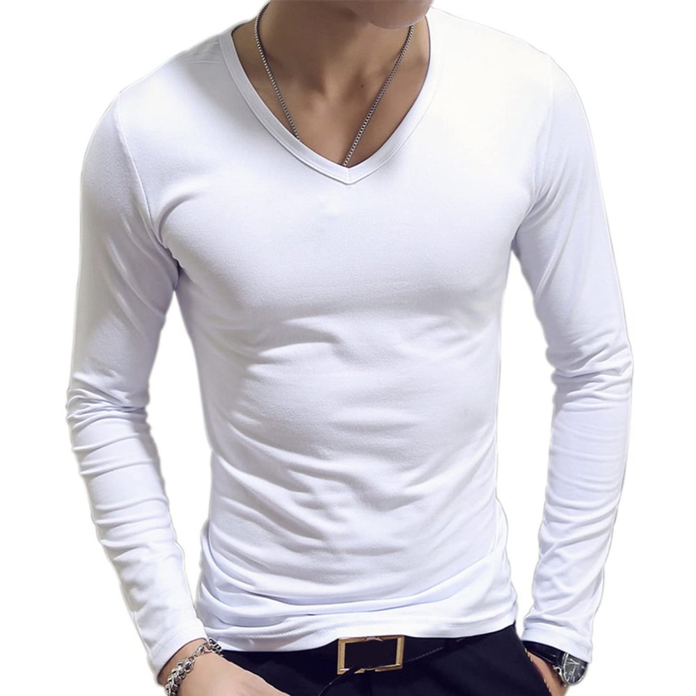 Hedmy Mens Long Sleeves Crew Neck Thermal Underwear Slim Fit Undershirt Base Layer Pullover Shirt White Medium
