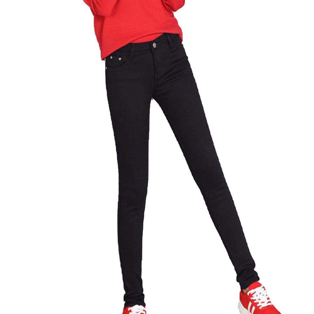 Maiyifu-GJ Women's Winter Warm Fleece Lined Jeans Slim Fit Thermal Pencil Denim Pants Skinny High Waisted Tapered Jean (Black,27)