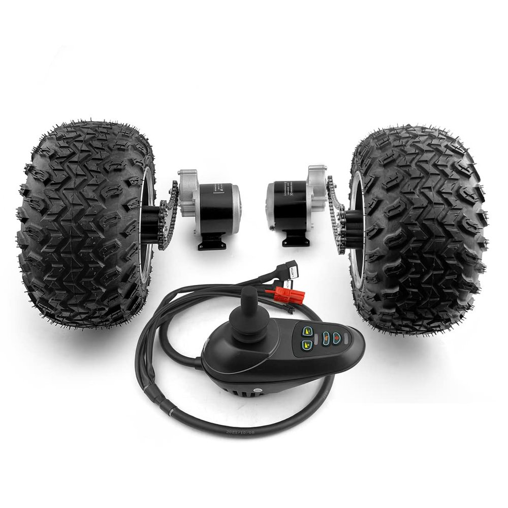 L-faster Dual 24V 350W Geared Motor Double 10x6.00 Fat Wheel Chain Drive Kit Joystick for Seabeach Cart Wheelchair Bike (Max 8kph)