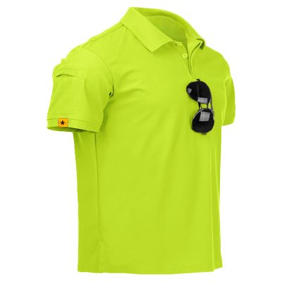 SCODI Mens Polo Shirts Performance Short Sleeve Tactical Shirts Athletic Golf Shirt for Men Daily Casual Collared T-Shirt Lemon Green M