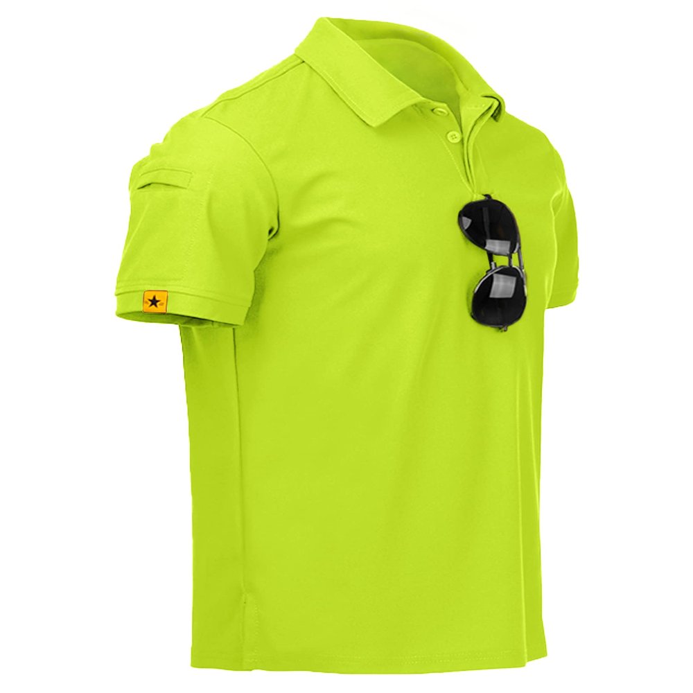 SCODI Mens Polo Shirts Performance Short Sleeve Tactical Shirts Athletic Golf Shirt for Men Daily Casual Collared T-Shirt Lemon Green M