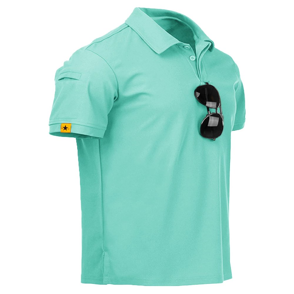 SCODI Mens Polo Shirts Performance Short Sleeve Tactical Shirts Athletic Golf Shirt for Men Daily Casual Collared T-Shirt Turquoise Blue M