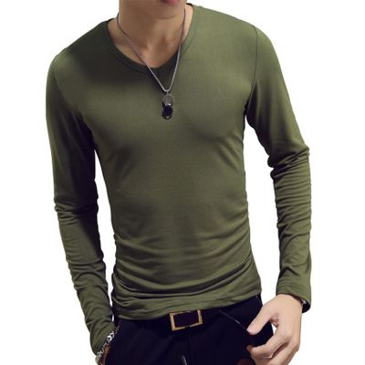 Hedmy Mens Long Sleeves Crew Neck Thermal Underwear Slim Fit Undershirt Base Layer Pullover Shirt Army Green Medium