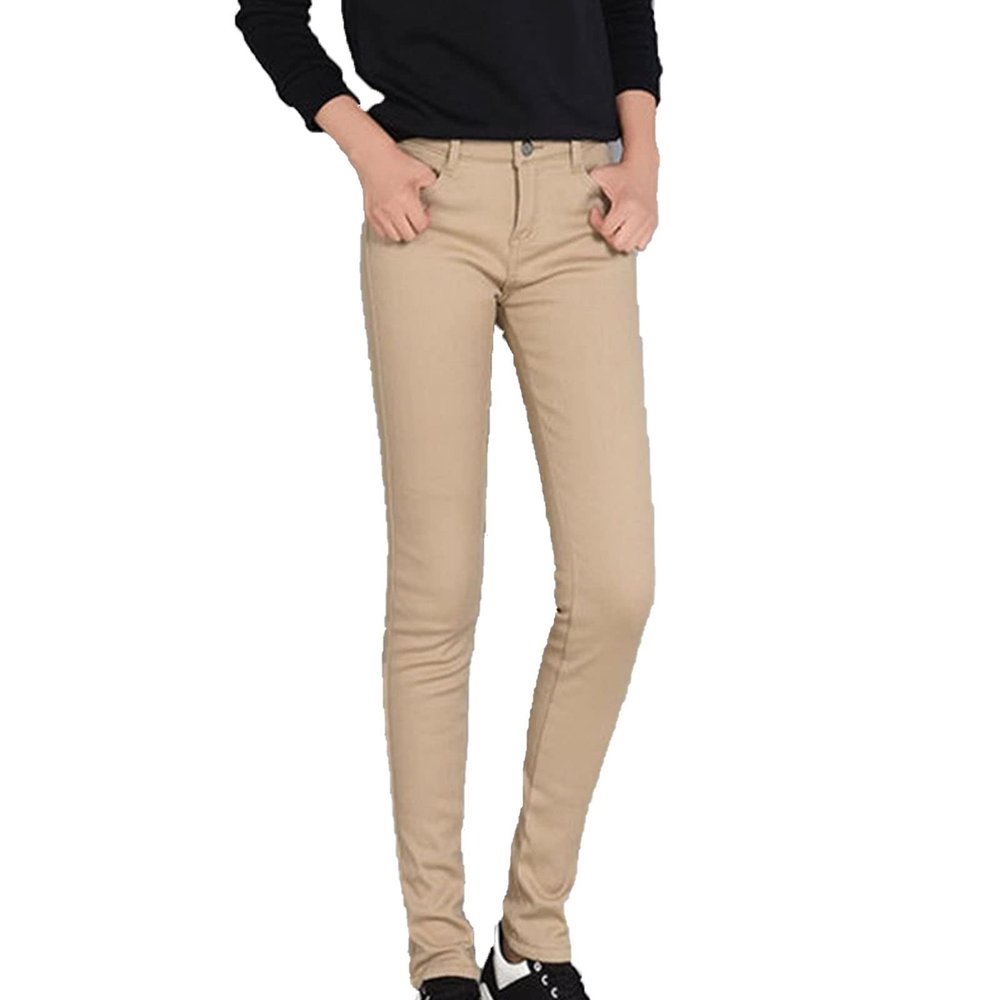 Maiyifu-GJ Women's Winter Warm Fleece Lined Jeans Slim Fit Thermal Pencil Denim Pants Skinny High Waisted Tapered Jean (Khaki,33)