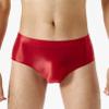 Linjinx Men's Glossy Seamless Spandex Shorts Shiny Silky Smooth Bikini Thongs Gay Underwear Red Medium view 3