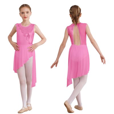 Loyan Girls Sequined Sleeveless Cutout Back Leotard Lyrical Dance Dress for Contemporary Ballet Modern Gymnastic Pink 12 Years