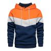 JEsilunmaMY Men's Color Block Hoodies Long Sleeve Pullover Sweatshirt Tops with Pocket Warm Thicken Fleece Casual Jumpers (Orange,Large)