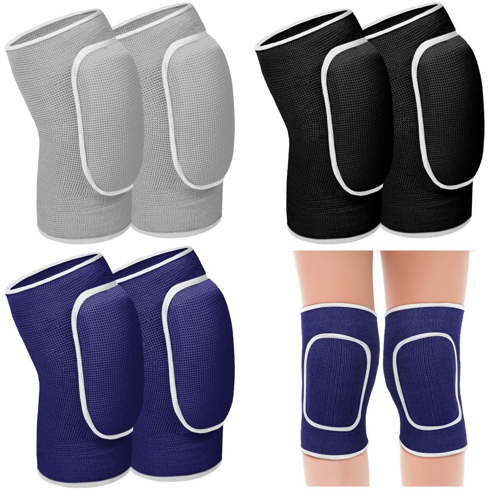 Hungdao 3 Pairs Volleyball Knee Pads for Kids Soft Breathable Brace Non Slip Padded Sponge Knee Support for Girls Boys Dance, Football, Skating, Running, Youth Sports(Small,Black, Blue, Gray)