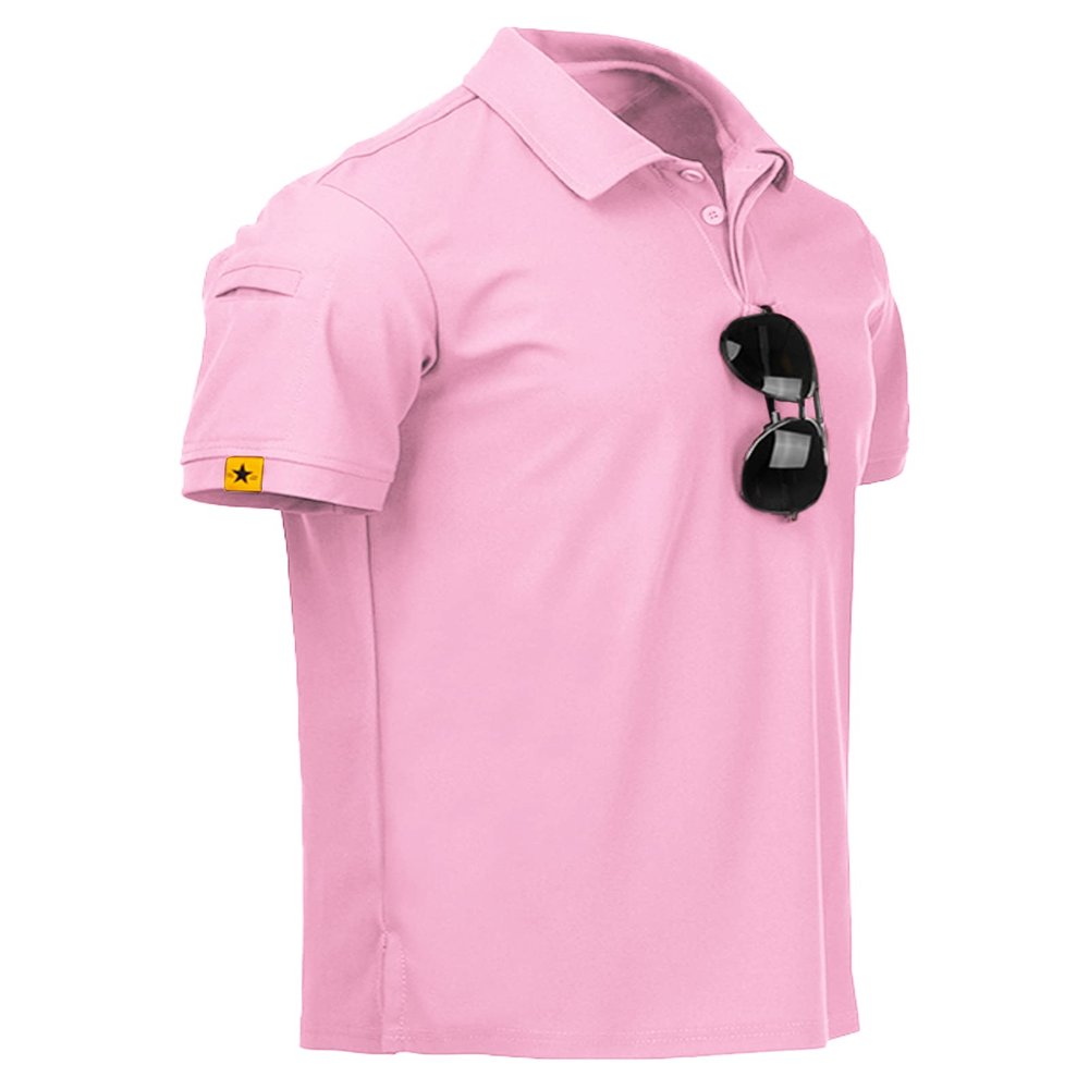 SCODI Mens Polo Shirts Performance Short Sleeve Tactical Shirts Athletic Golf Shirt for Men Daily Casual Collared T-Shirt Pin 2XL Pink