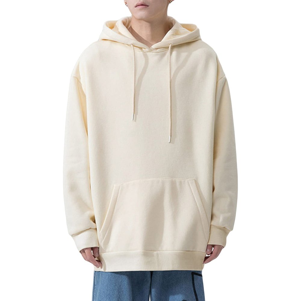 JEsilunmaMY Men's Outdoor Hoodies Long Sleeve Casual Pullover Tops with Pocket Solid Color Loose Sport Jumper Sweatshirt (Apricot,5X-Large)
