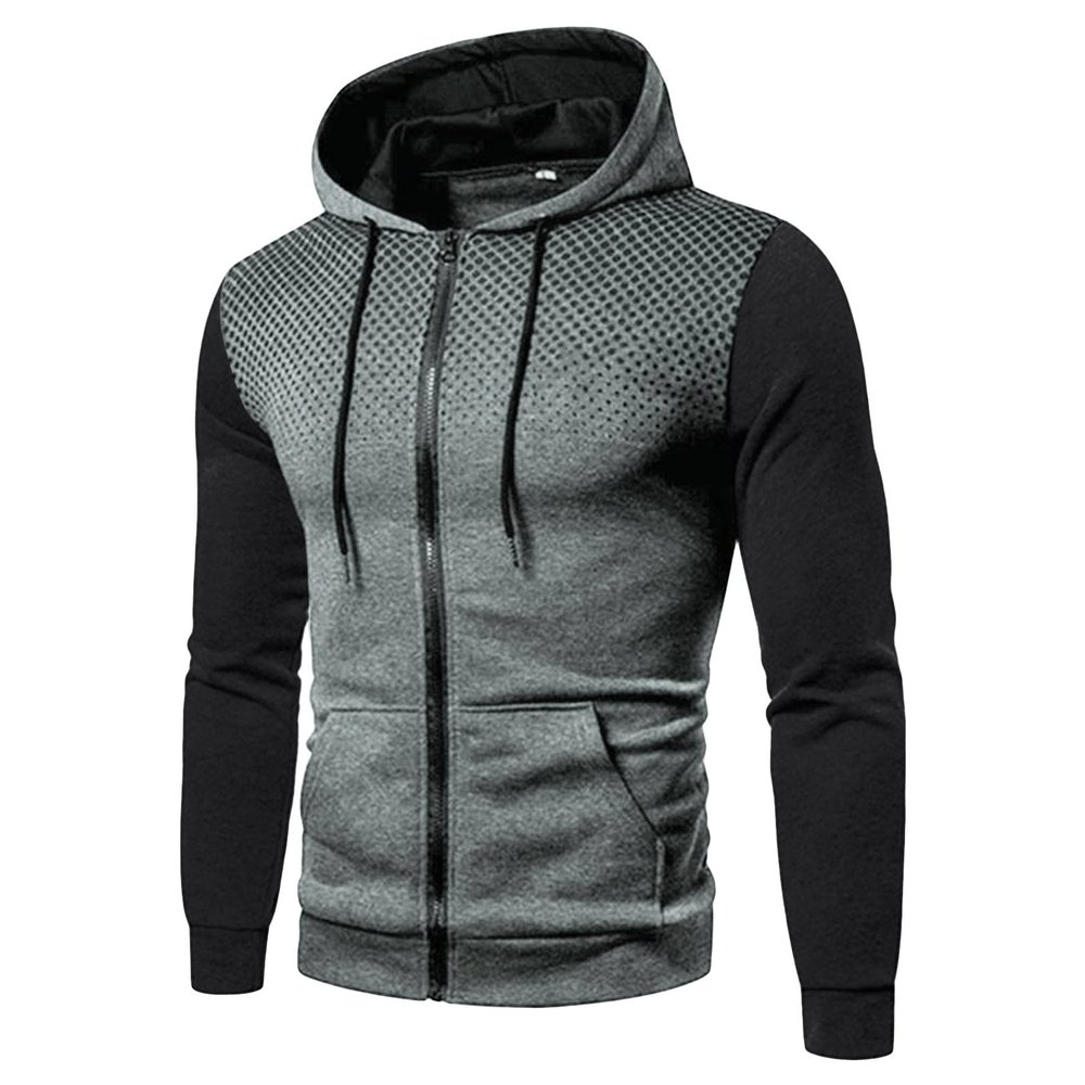 JEsilunmaMY Men's Casual Hoodie Zip Up Long Sleeve Fashion Sweatshirt Jacket Slim Fit Print Outdoor Workout Sweaters Coat (Grey,X-Large)