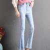 Maiyifu-GJ Women's High Waist Ankle Flare Denim Jeans Skinny Bell Bottom Pencil Denim Pants Destroyed Raw Hem Jean Trousers (Light Blue,28) view 3