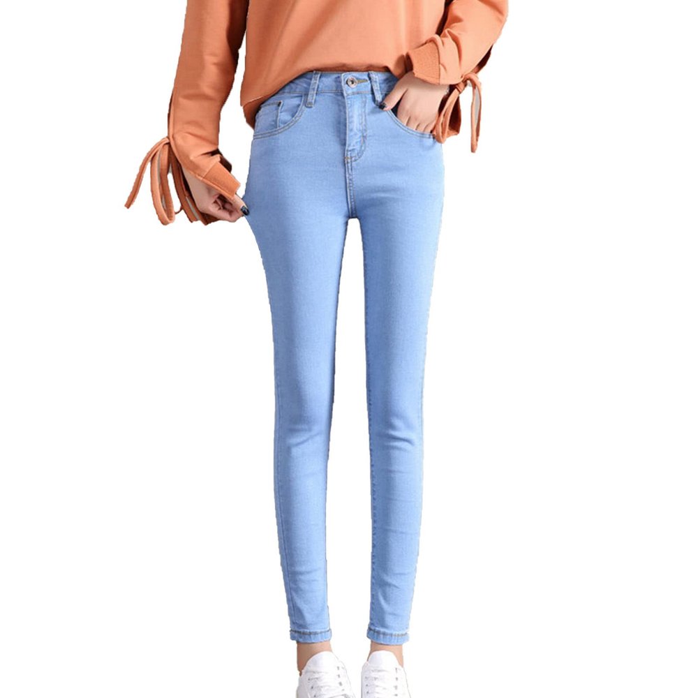 Maiyifu-GJ Women's High Waist Skinny Ankle Jeans Casual Slimming Pencil Denim Pants Juniors Slim Fit Washed Stretch Jean (Light Blue,29)