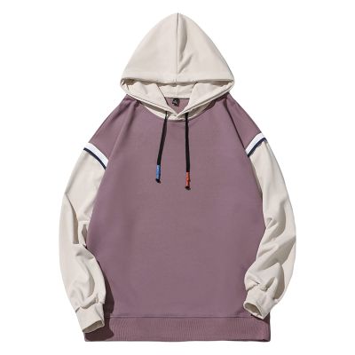 JEsilunmaMY Men's Round Neck Hoodies Long Sleeve Color Block Pullover Sweatshirt Casual Loose Drawstring Hooded Jumper Tops (Purple,3X-Large)