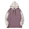 JEsilunmaMY Men's Round Neck Hoodies Long Sleeve Color Block Pullover Sweatshirt Casual Loose Drawstring Hooded Jumper Tops (Purple,3X-Large) view 1
