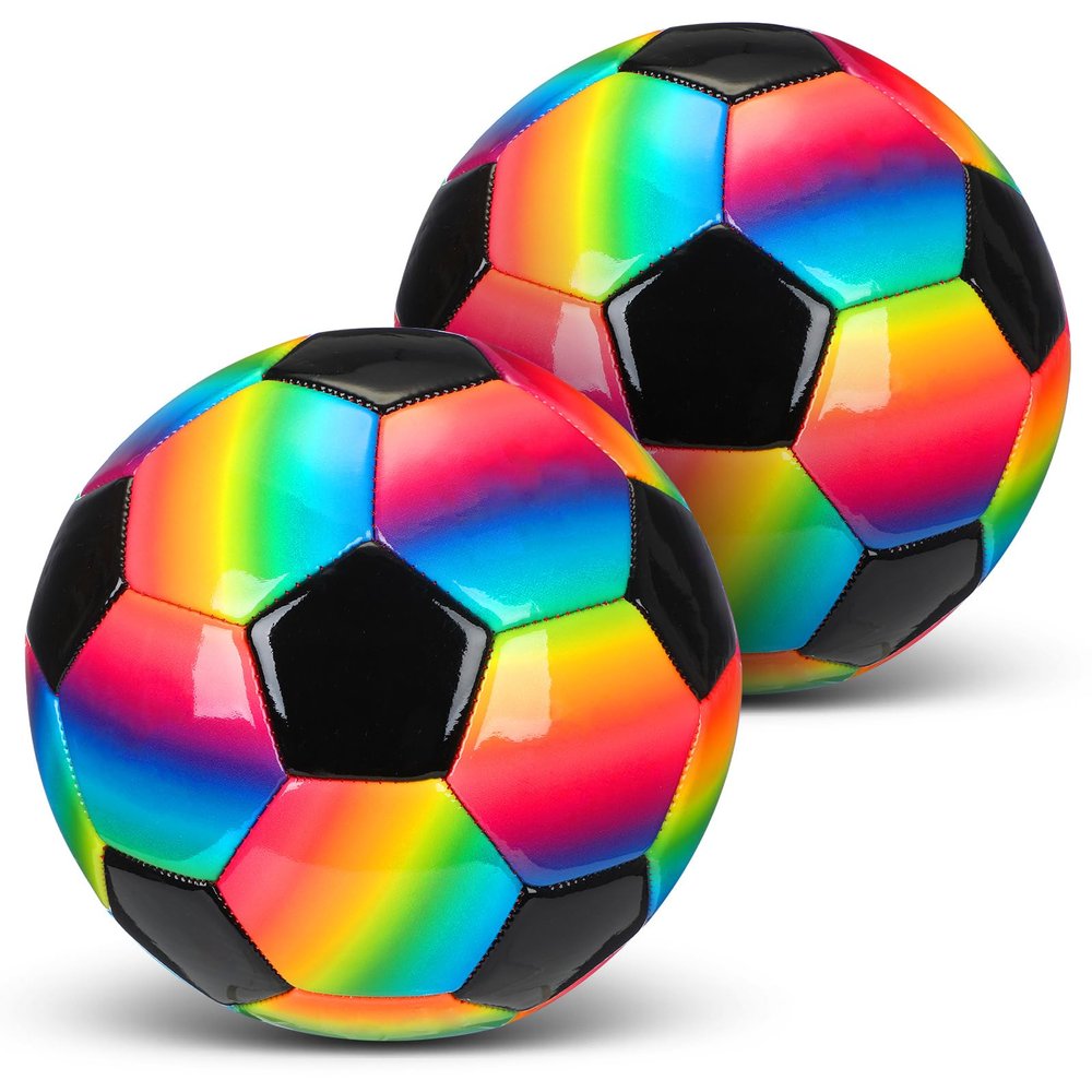 Retisee 2 Pcs Rainbow Soccer Ball with Pump Official Size Indoor Outdoor Soft Inflatable Soccer Sport Gift for Adult for Practice Game Back to School(Classic,Size 4)
