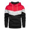JEsilunmaMY Men's Color Block Hoodies Long Sleeve Pullover Sweatshirt Tops with Pocket Warm Thicken Fleece Casual Jumpers (Red,XX-Large)