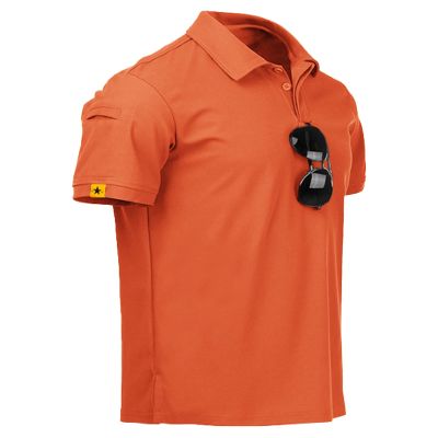 ZITY Mens Polo Shirt Short Sleeve Sports Tactical T-Shirt Athletic Golf Polos Daily Casual Stylish Collared Shirts for Men Orange Large