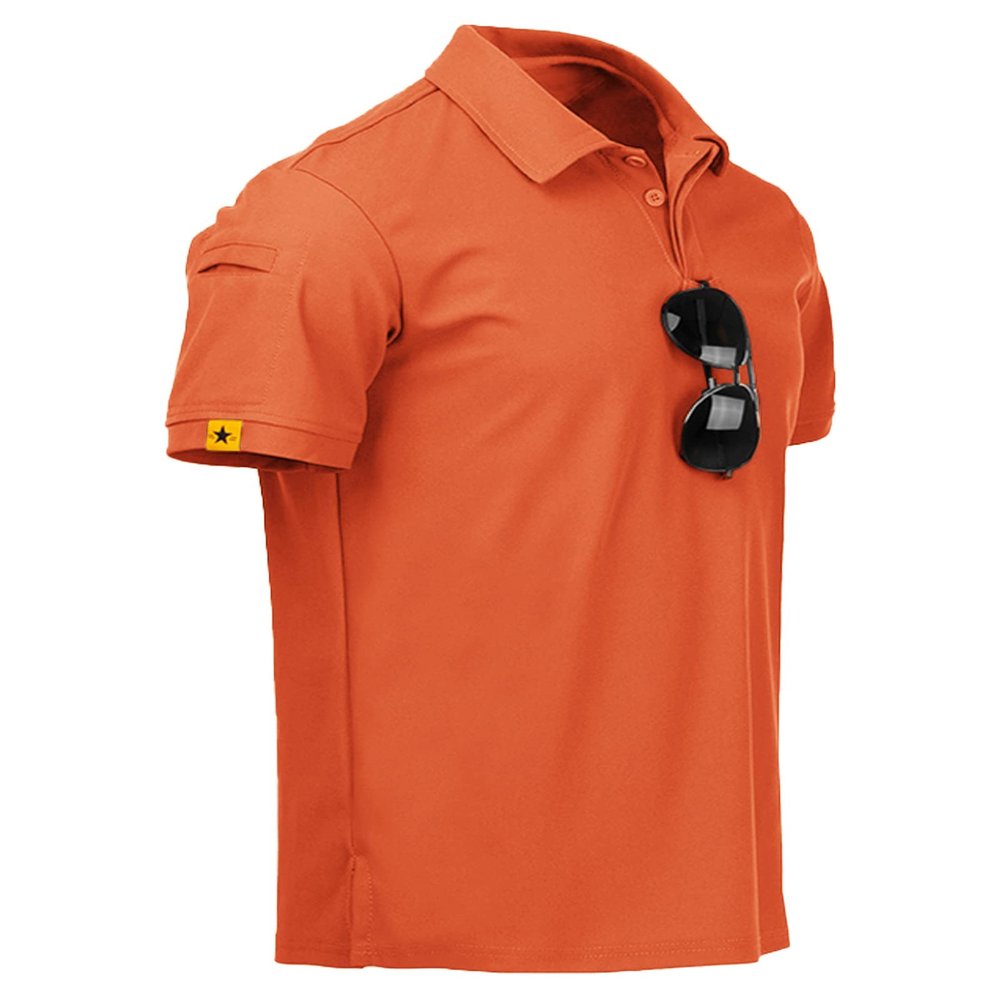 ZITY Mens Polo Shirt Short Sleeve Sports Tactical T-Shirt Athletic Golf Polos Daily Casual Stylish Collared Shirts for Men Orange Large
