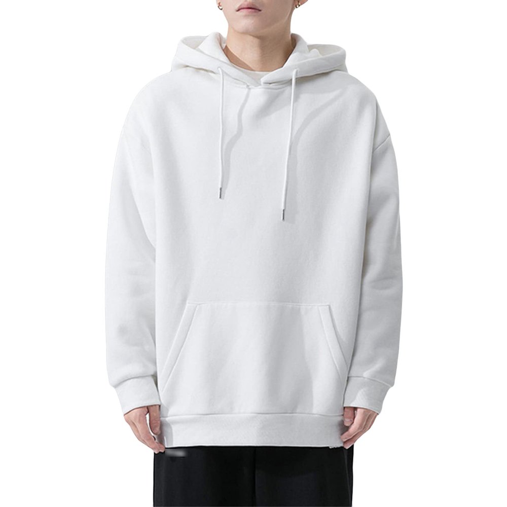 JEsilunmaMY Men's Outdoor Hoodies Long Sleeve Casual Pullover Tops with Pocket Solid Color Loose Sport Jumper Sweatshirt (White,4X-Large)